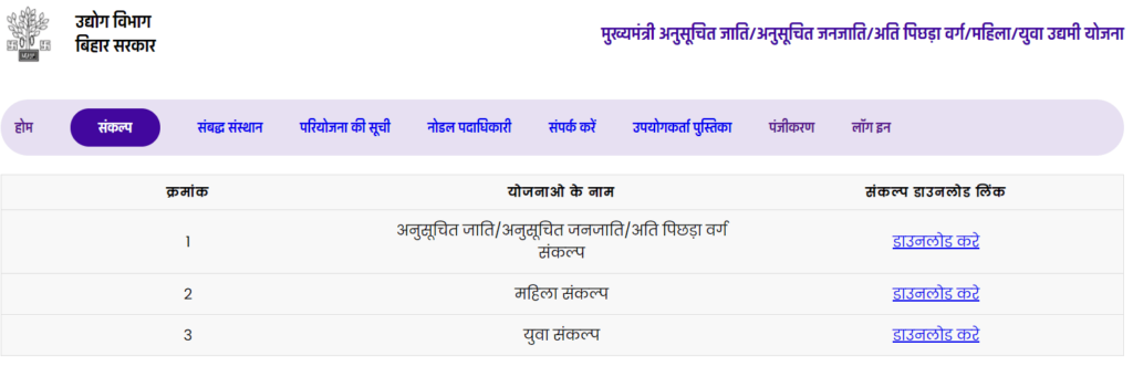 मुख्यमंत्री उद्यमी योजना बिहार संकल्प डाउनलोड करने की प्रक्रिया