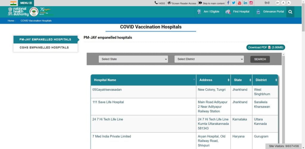 कोविड-19 वैक्सीनेशन हॉस्पिटल देखने की प्रक्रिया